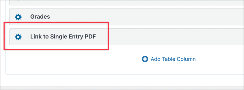 The 'Link to Single Entry PDF' field in GravityView
