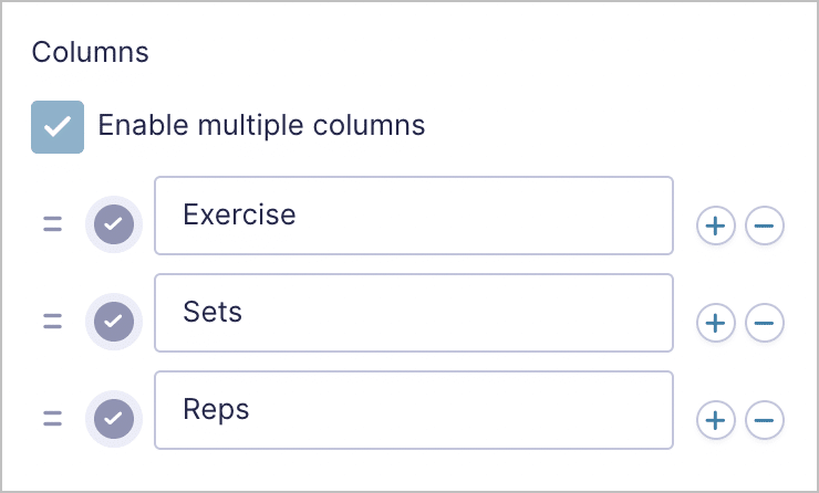 A checkbox labeled 'multiple columns'.